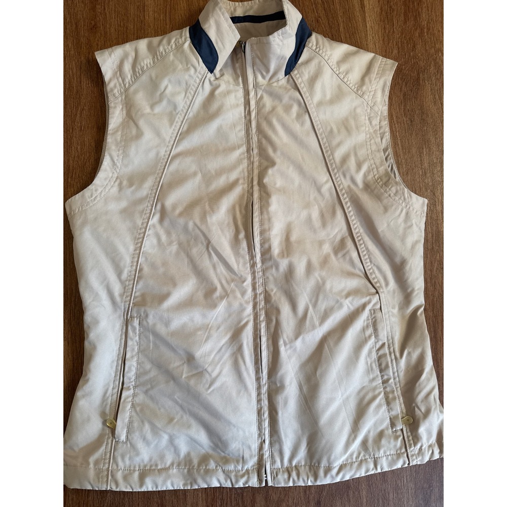North End Womens Tan Full Zip Lightweight Vest Mock Neck Beige Navy Trim Size M - Picture 2 of 8